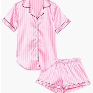 Striped satin shirt and short pj set